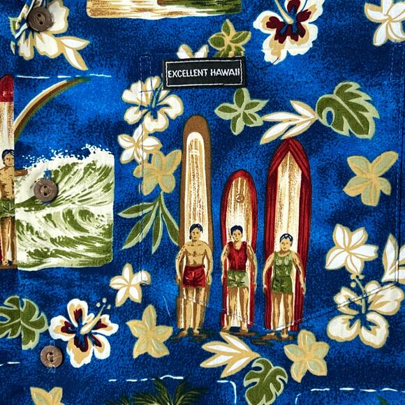 EXCELLENT of HAWAII 100% Cotton Hawaiian Shirt with Surfboards, Surfers Men's L - Picture 5 of 9